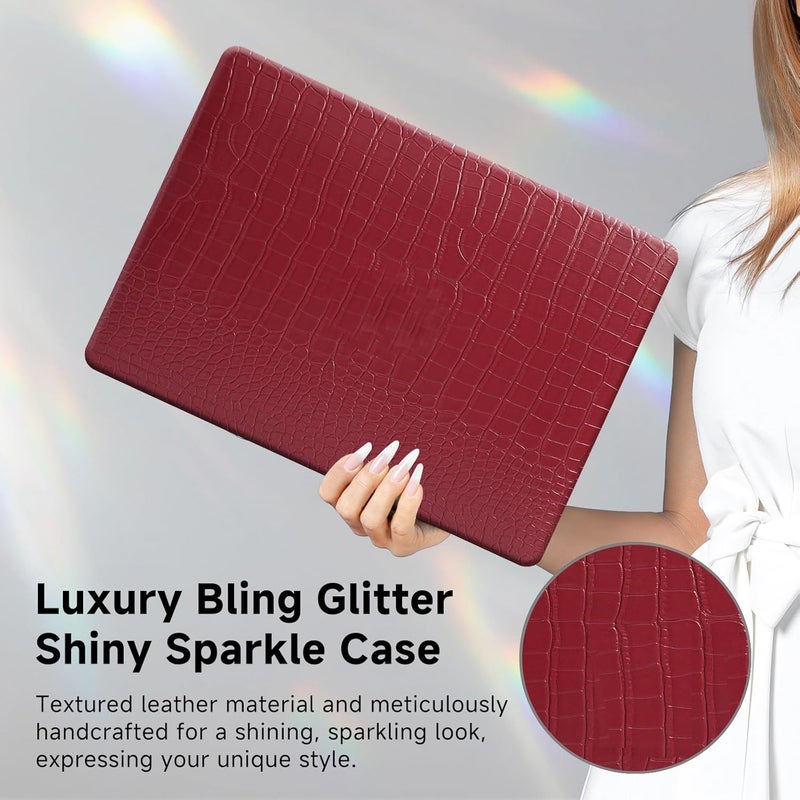 FUNUT for MacBook Air 13 Inch Case 2021 2020 2019 2018 Release M1 A2337 A2179 A1932 Touch ID, MacBook Air M1 Cover Crocodile Leather Laptop Hard Shell & Keyboard Cover for Mac Air 13 Inch, Red - Image 2